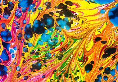 Güzel soyut resim bir resim tekniği Ebru. Türk Ebru tarzı su üzerinde akrilik boyalar ile dalga dalgası. Lüks şık kombinasyonu. Çağdaş sanat mermer sıvı doku 