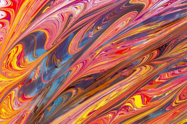 Güzel soyut resim bir resim tekniği Ebru. Türk Ebru tarzı su üzerinde akrilik boyalar ile dalga dalgası. Lüks şık kombinasyonu. Çağdaş sanat mermer sıvı doku 