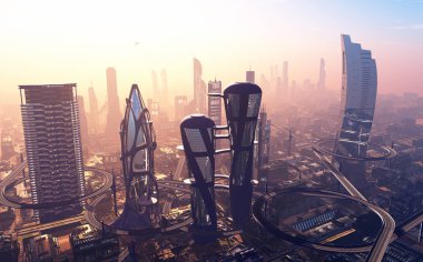 Arka plandaki modern bina peyzaj 3D oluşturucu