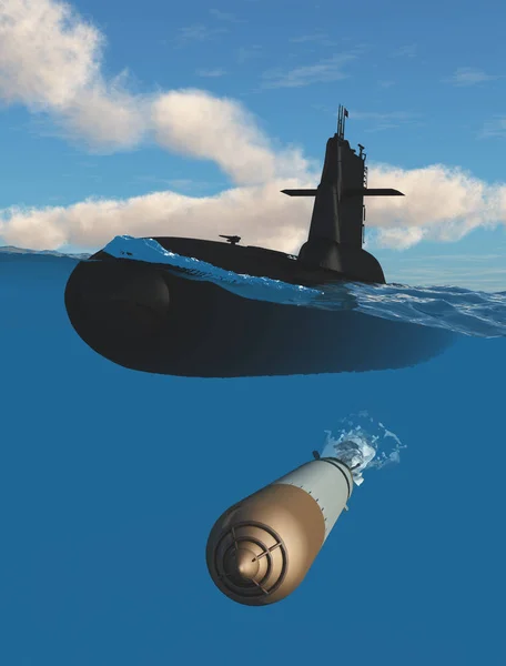 Submarino Torpedo Mar Render —  Fotos de Stock