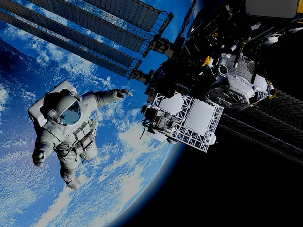 Astronauta Intorno Alla Struttura Elemen Image Furnished Nasa Rendering — Foto Stock