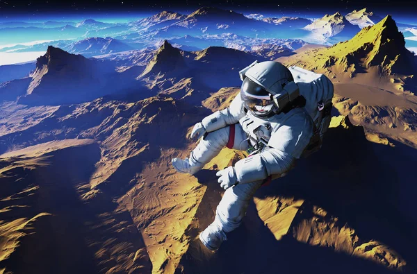 Astronaut Achtergrond Van Planeet Renderen — Stockfoto