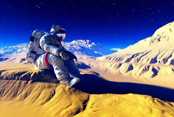 Astronaute Sur Fond Planète Rendu — Photo