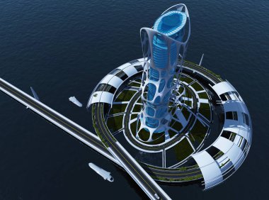 Sudaki şehir, 3D görüntüleme.