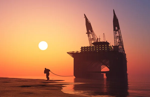 Man Pulls Ship Render — Stock Photo, Image