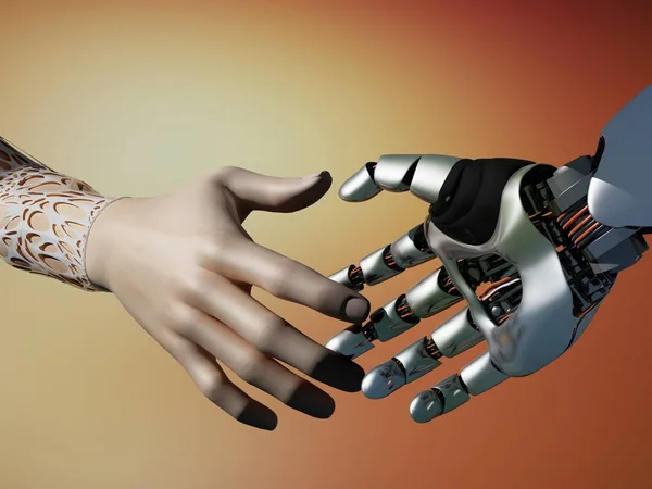 人和机器人的手 — 图库照片