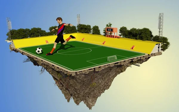 Campo Calcio Sull Isola Nel Cielo Rendering — Foto Stock