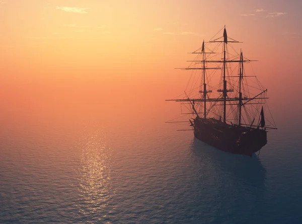 Vintage Sailboat Sea Sunset Render — Stock Photo, Image