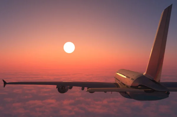 Samolot Pasażerski Nad Chmurami Renderowanie — Zdjęcie stockowe