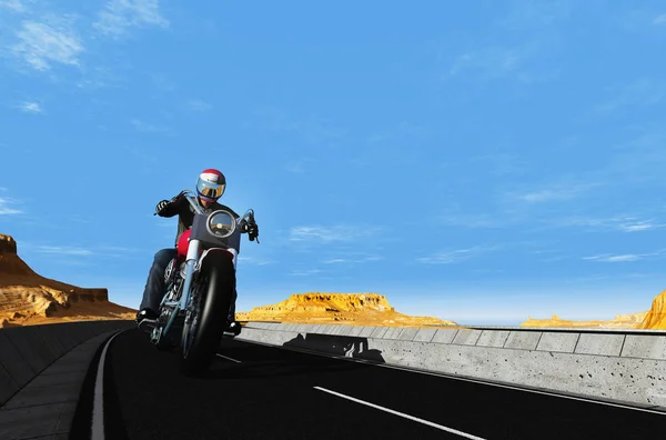 Motorcycle moving on the road.3D render