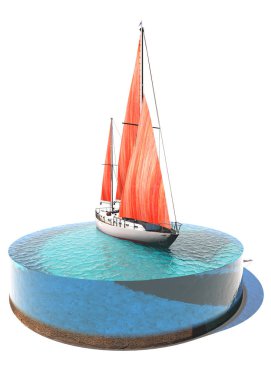 Beyaz arkaplandaki yat modeli., 3D render