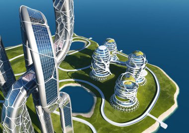 İsland.3d render üzerinde geleceğin evine