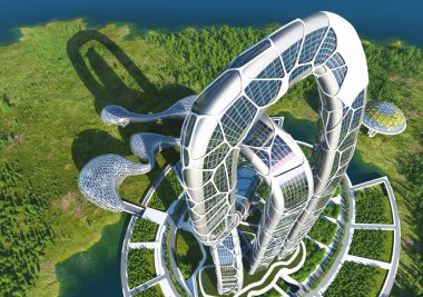 İsland.3d render üzerinde geleceğin evine