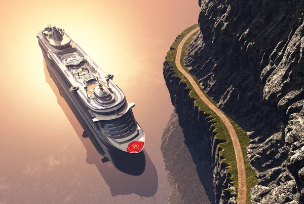 Weg Bergen Een Cruiseschip Sea Render — Stockfoto