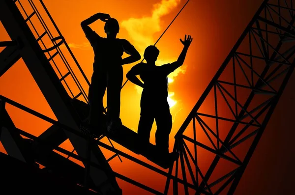 Silhouette Del Lavoratore Uno Sfondo Del Cielo Rendering — Foto Stock