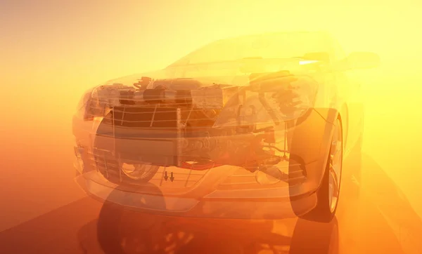 Glass auto on an orange background..3d render