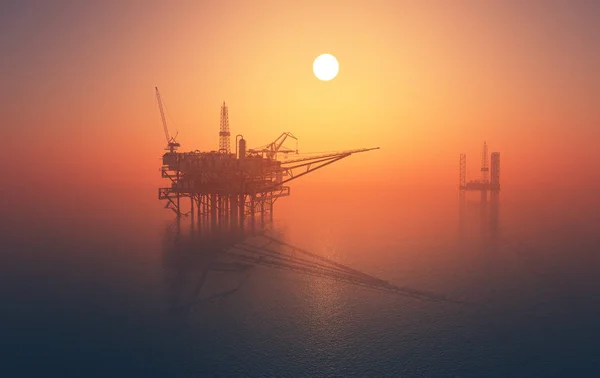 Добыча Нефти Море Рендеринг — стоковое фото