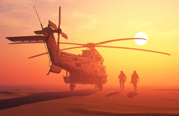 Soldados Cerca Del Helicóptero Renderizar — Foto de Stock
