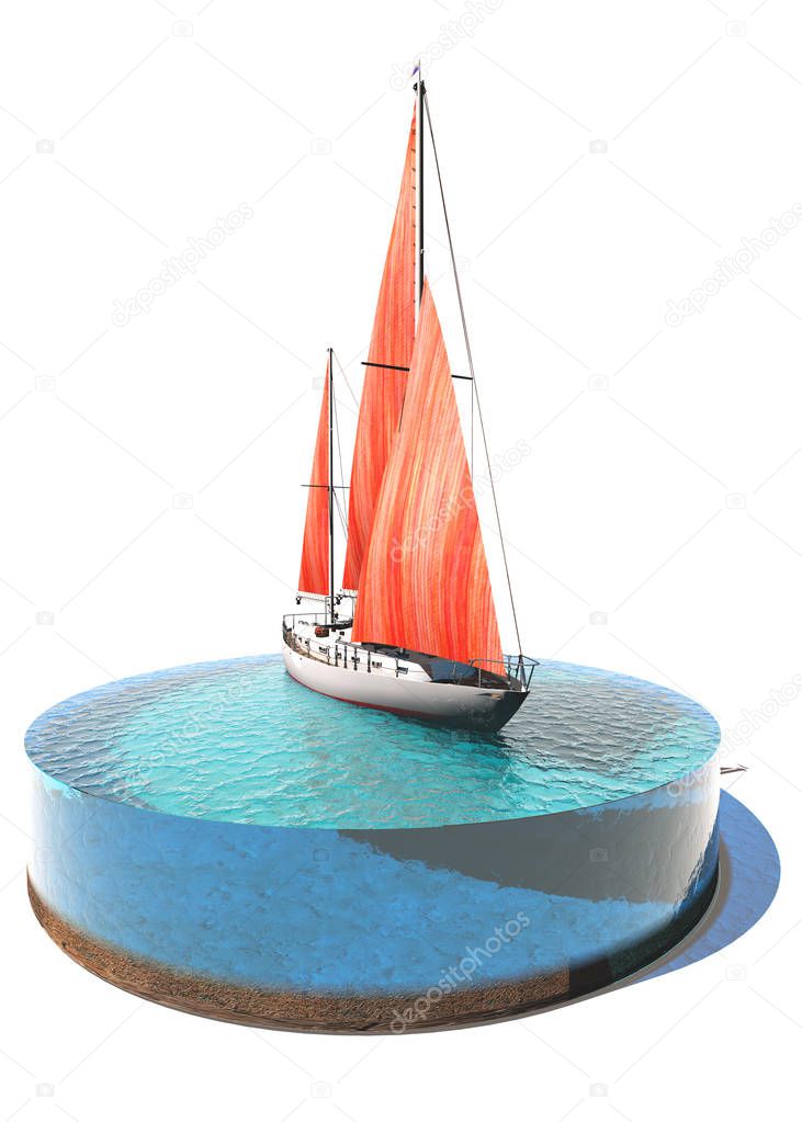 Yacht model on a white background., 3d render