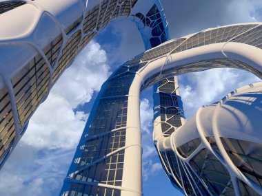 Gökyüzüne karşı mimari soyutlama... 3D canlandırma