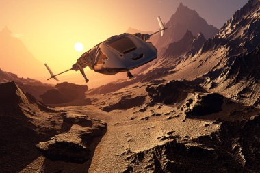 Uzay gemisi beach.3d render çöktü