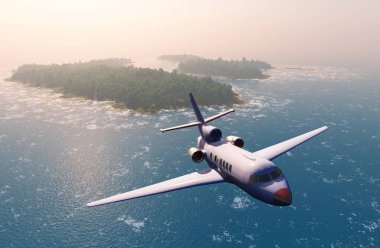 Manzara üzerinde yolcu uçağı, 3D görüntüleme