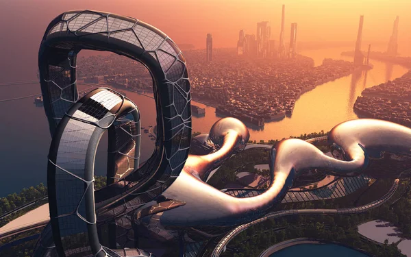 Чудове Місто Рендерингу Future — стокове фото