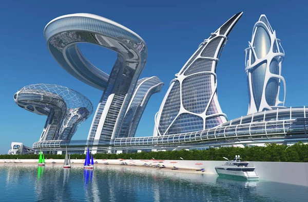 Una Città Fantastica Dal Futuro Render — Foto Stock