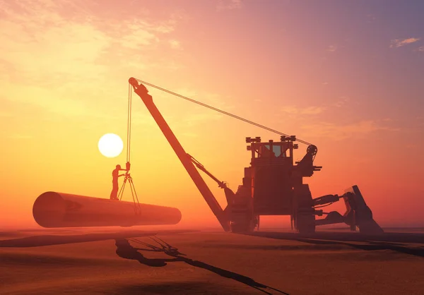 Construction Machinery Sunset Render — Stock Photo, Image