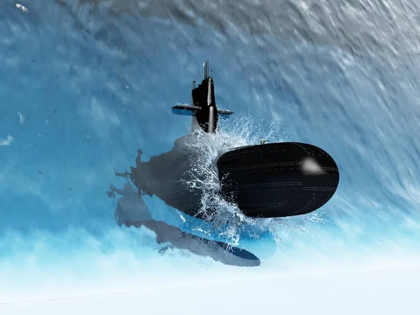 Submarino Está Onda Render — Foto de Stock
