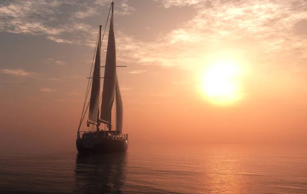 Яхта Морі Заході Сонця Рендеринг — стокове фото