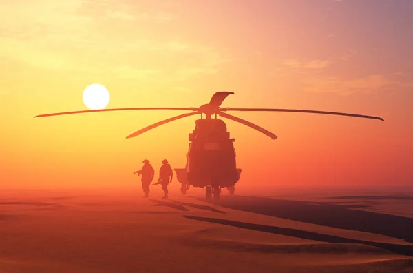 Soldaten Der Nähe Des Hubschraubers Darstellung — Stockfoto