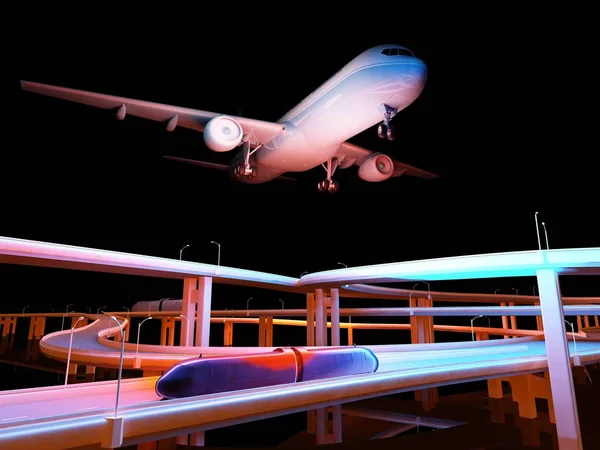 Bir Uçak City Render Yukarıda Grafik Görüntü — Stok fotoğraf