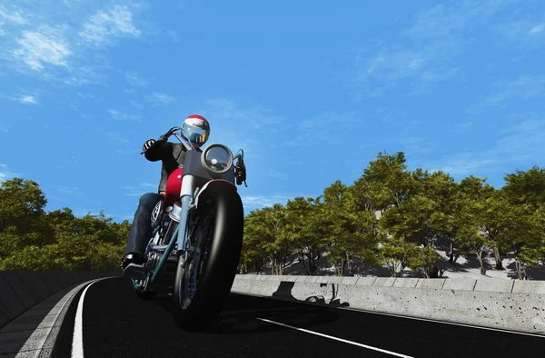 Motociclista Sull Autostrada Rendering — Foto Stock