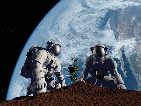 Astronaut Tree Space Render — стоковое фото