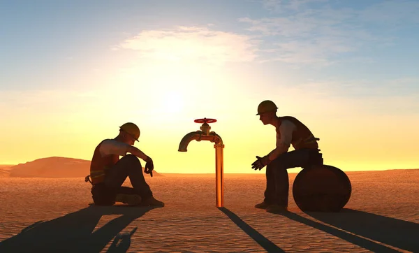 水タップ等 のレンダリングの近くの砂漠での作業 — ストック写真