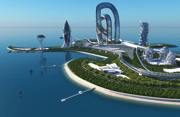 Future City Sulla Costa Rendering — Foto Stock