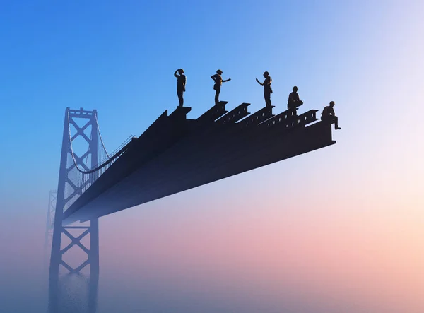 Puente Con Trabajadores Sobre Fondo Azul Rendir — Foto de Stock