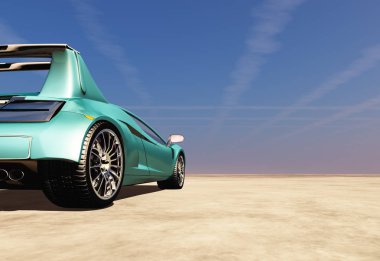 Sports car in the desert. ,3d render clipart