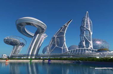 Denizdeki Gelecek Şehir 3D görüntüleme