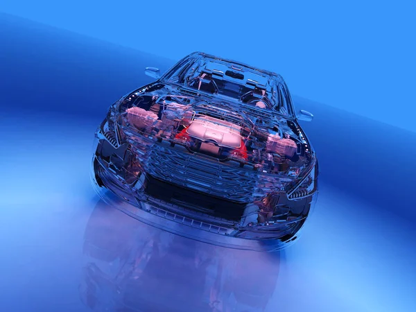 Μοντέλο Αυτοκίνητα Μπλε Φόντο Καθιστούν — Φωτογραφία Αρχείου