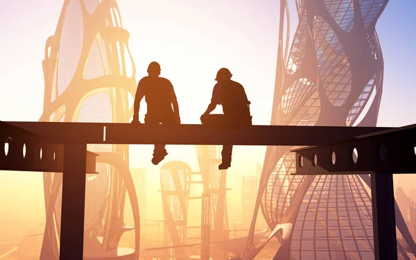 Silhouettes Workers Background City Render — Stock Photo, Image