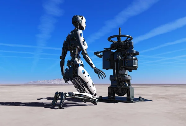Робот Водопроводный Кран Пустыне Рендер — стоковое фото