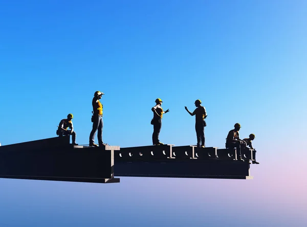 青色の背景に労働者と橋 のレンダリング — ストック写真