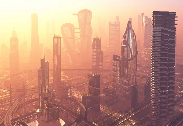View City Dawn Render — Stock Photo, Image