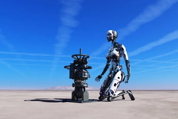 Робот Водопровідний Кран Пустелі Візуалізація — стокове фото
