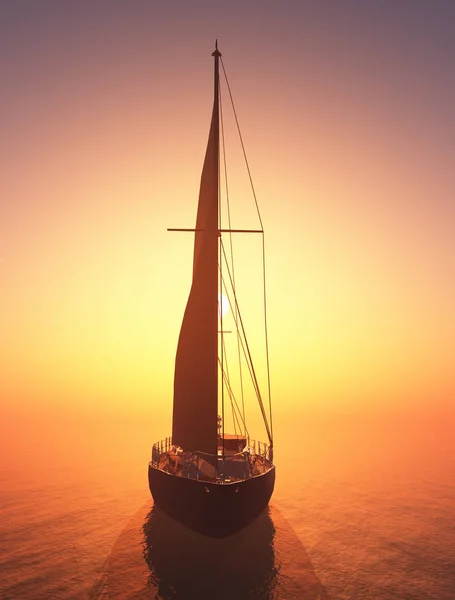 Jacht Zee Bij Zonsondergang Renderen — Stockfoto