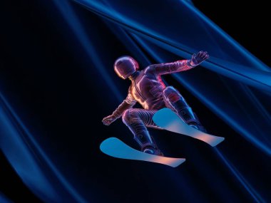 Bir snowboard üzerinde bir siyah arka plan., 3d grafik gösterimini render
