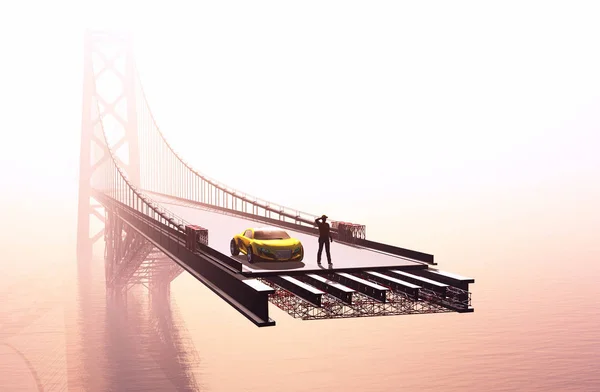 Brücke Mit Auto Render — Stockfoto