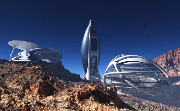 Home of the future against the background of the mountains.,3d render